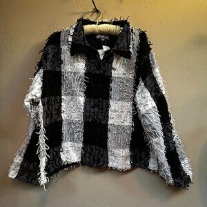 Silver Stream Women's Button Front Textured Plaid Cropped Jacket XL Black New